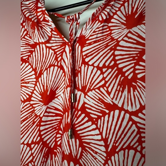 Tommy Bahama Shell We Dance Poppy Red White Tropical Midi Flutter Dress Small - Picture 12 of 15